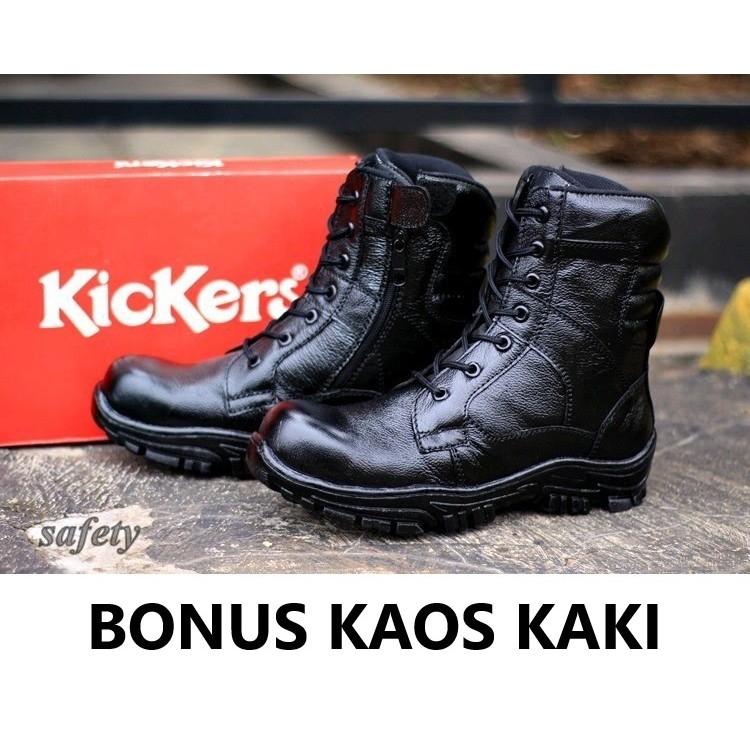 Sepatu PDL PDH TNI Polisi Provos Satpam Satpol PP Kickers Bantal Safety Kulit Asli Bonus Kaos Kaki