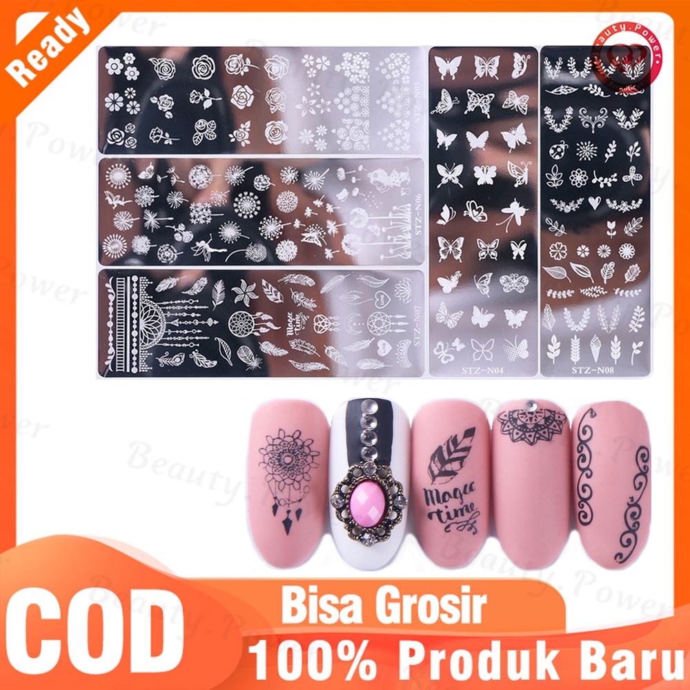 Manicure Transfer Template Bunga Kuku Kuku Gambar Stamping Stensil Piring