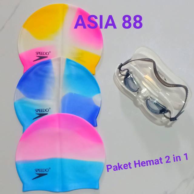 Paket Murah Kacamata Renang SPEEDO+ Topi Renang SPEEDO Swimming Cap and Googles