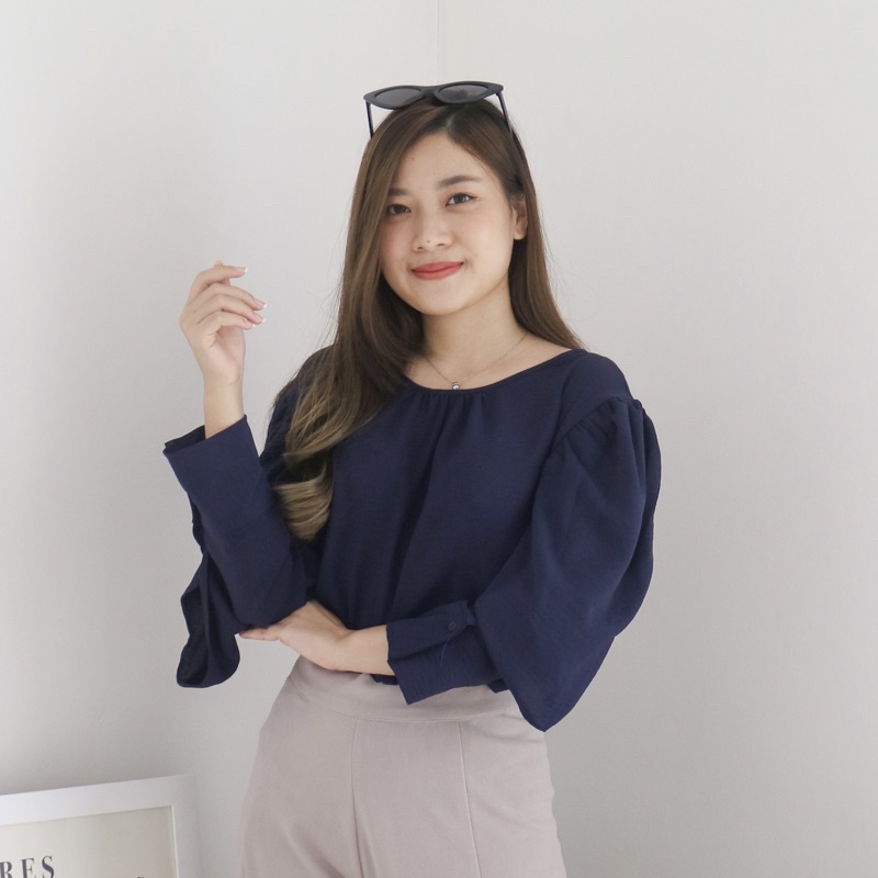 MSMO Denise Blouse Puffy Sleeve / Atasan Wanita / Blouse Wanita / Kaos Wanita / Top Wanita / Blouse Wanita-Navy