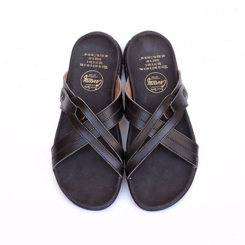 (COD) SANDAL KULIT PRIA 05 CEVANY BLACK BROWN TAN KULIT SAPI ASLI ORIGINAL