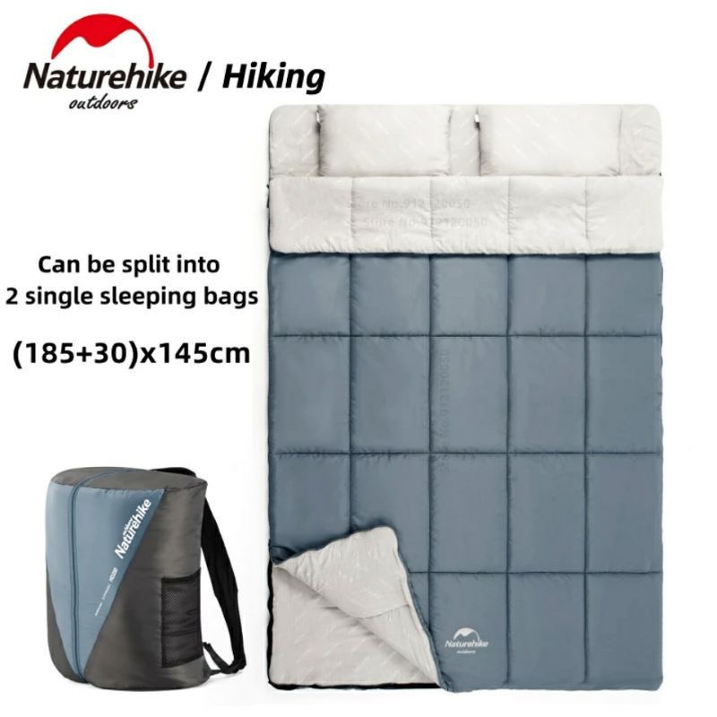 SLEEPING BAG DOUBLE SQUARE COTTON HD250 NATUREHIKE NH21MSD05 KANTONG TIDUR TIKAR 2 ORANG GLAMPING TE