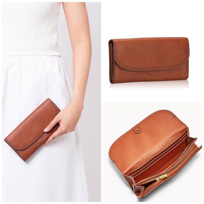 dompet fossil original - fossil cleo clutch in brandy