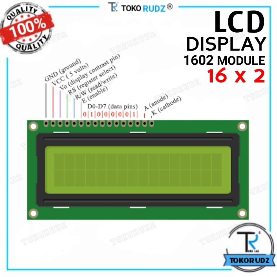 LCD Display 1602 16x2 Karakter Backlight Hijau Biru Modul Arduino