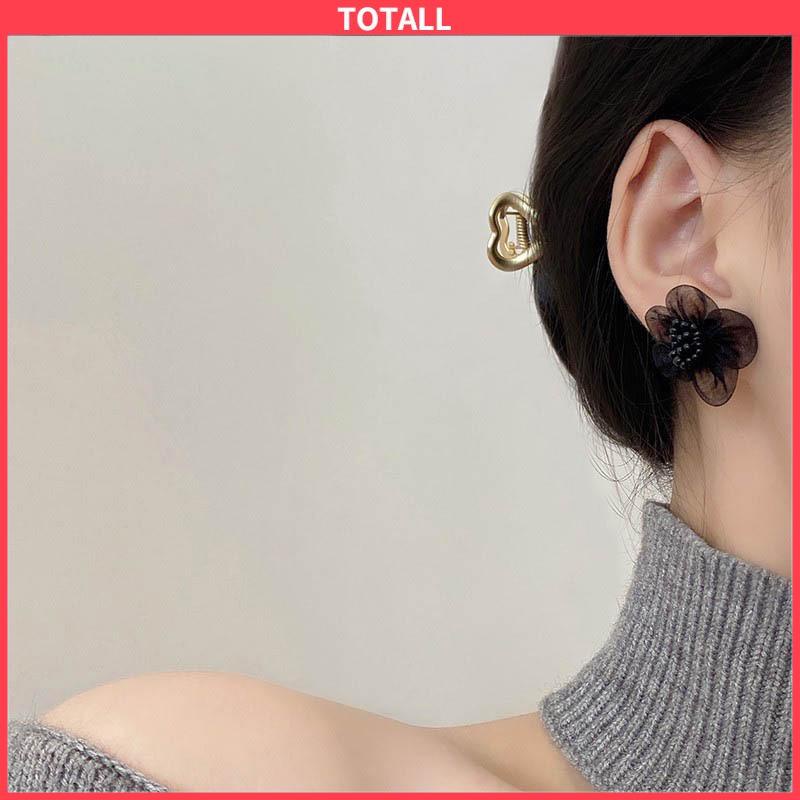 COD Musim Gugur Musim Dingin Hitam Kasa Anting Bunga Trendi Temperamen Anting-Anting Wanita-Totall