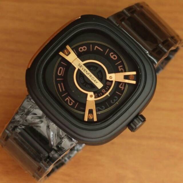 Jam tangan pria seven friday chain black gold
