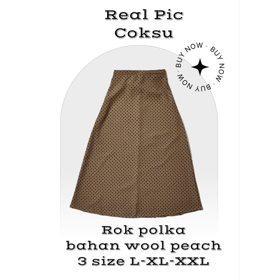 Rok Polkat Wanita Span Panjang Korea Style Motif Polkadot Bahan Wool Peach Good Quality Premium