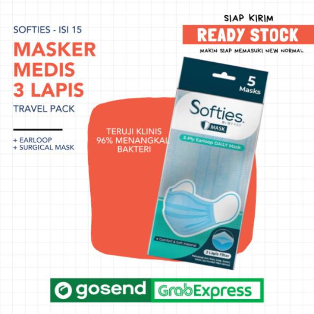 Masker Medis Softies 3 Ply 50's - 5 Mask