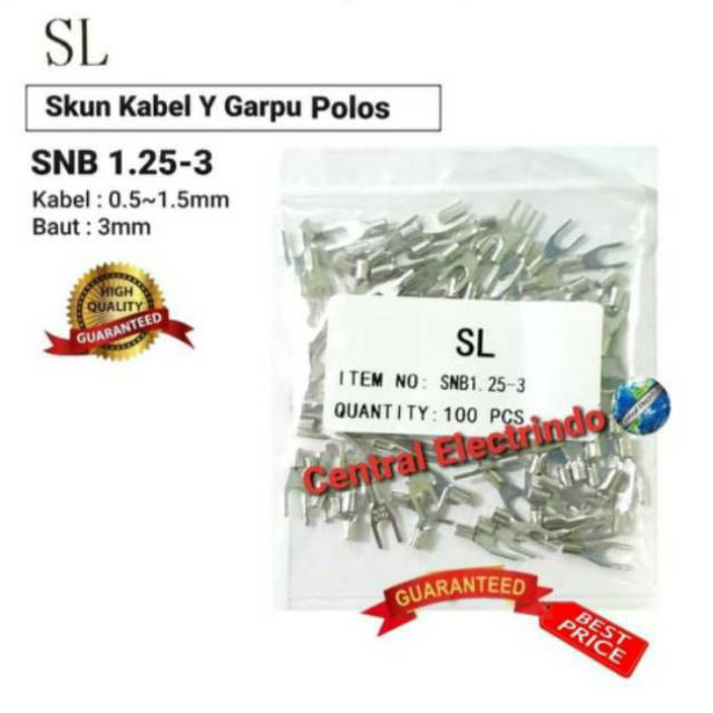 Skun kabel Y Garpu Polos SNB 1.25-3 Kabel 0.5~1.5m Baut 3mm SL.