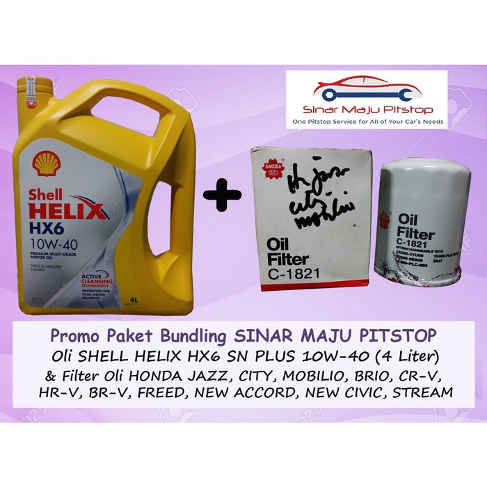 Paket Oli SHELL HELIX HX6 10W-40 SN 4 Liter & Filter Oli Mobil HONDA BRIO & BRIO SATYA & MOBILIO & F