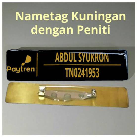 bad nama/Name tag plat kuningan peniti custom