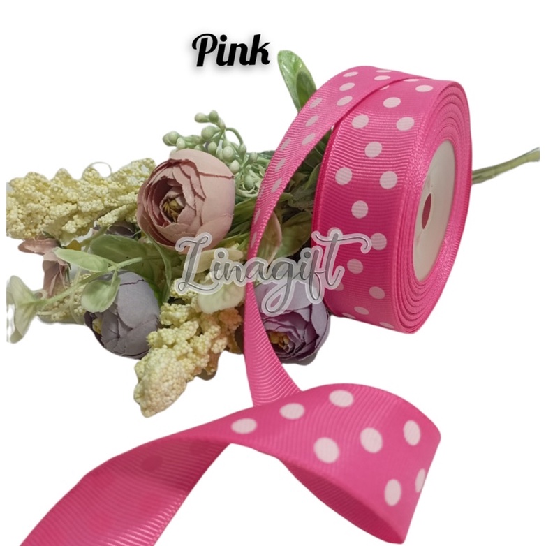 ( Meter ) GROS GRAIN POLKADOT RIBBON - PITA GROS GRAIN ONDE 1 INCH / 2.5 CM / 1 IN / GROS GRAIN / KAIN / HIASAN KADO / PARCEL HAMPERS PARSEL SNACK BINGKISAN DEKOR DEKORASI KADO