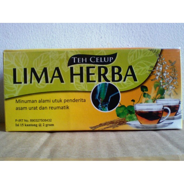 

Teh Celup Lima Herba - Untuk Asam Urat Dan Rematik