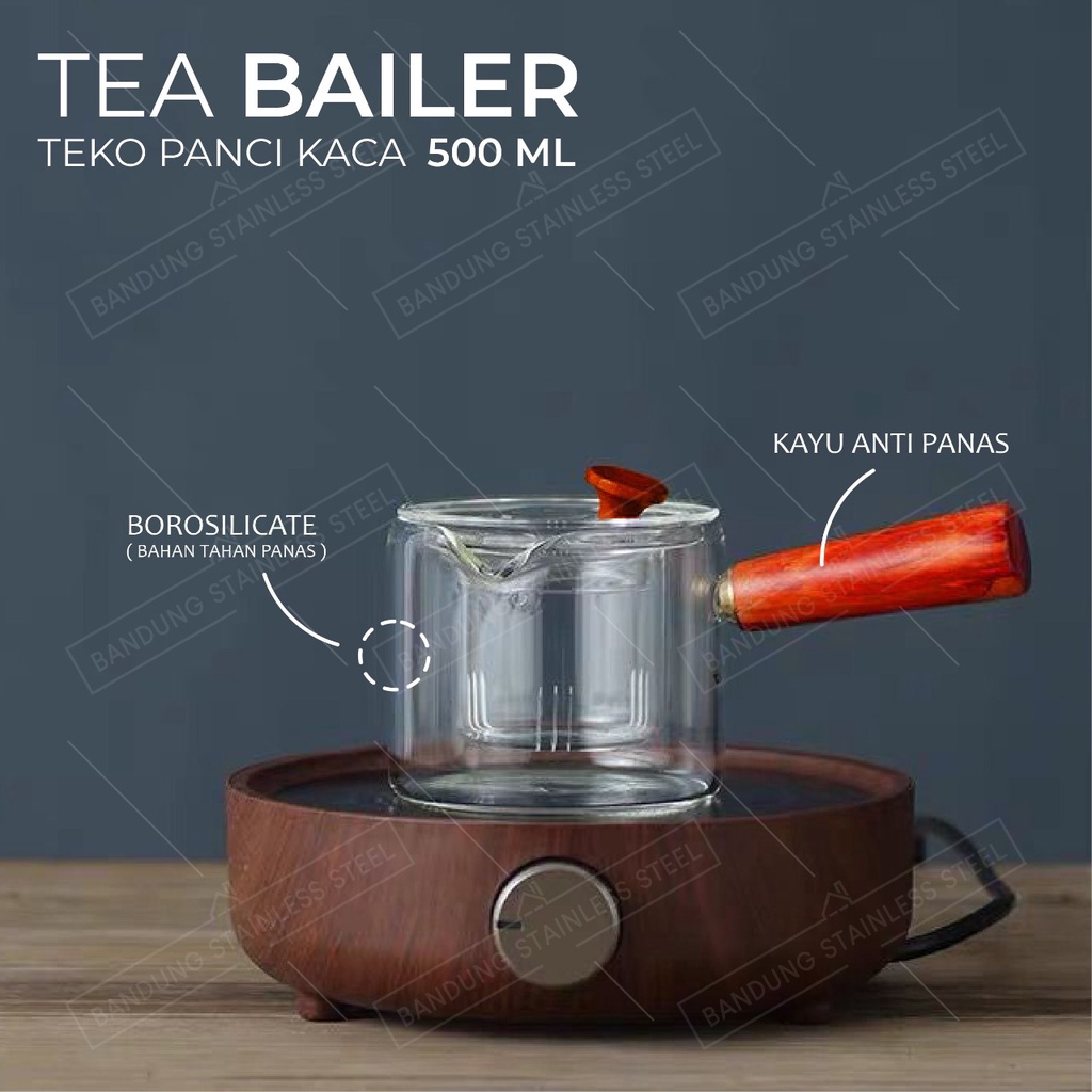 KUNGFU TEAPOT TEKO 500ml KACA borosilikat dengan saringan pegangan kayu unik teapot cantik lucu gelas