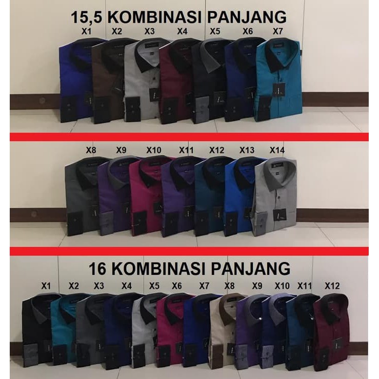 Kemeja Alisan Slimfit Kerah & Lengan Kombinasi Panjang 14,5 - 16