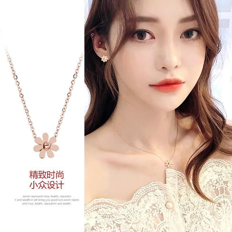Kalung  Daisy Flower Set Anting Rosegold