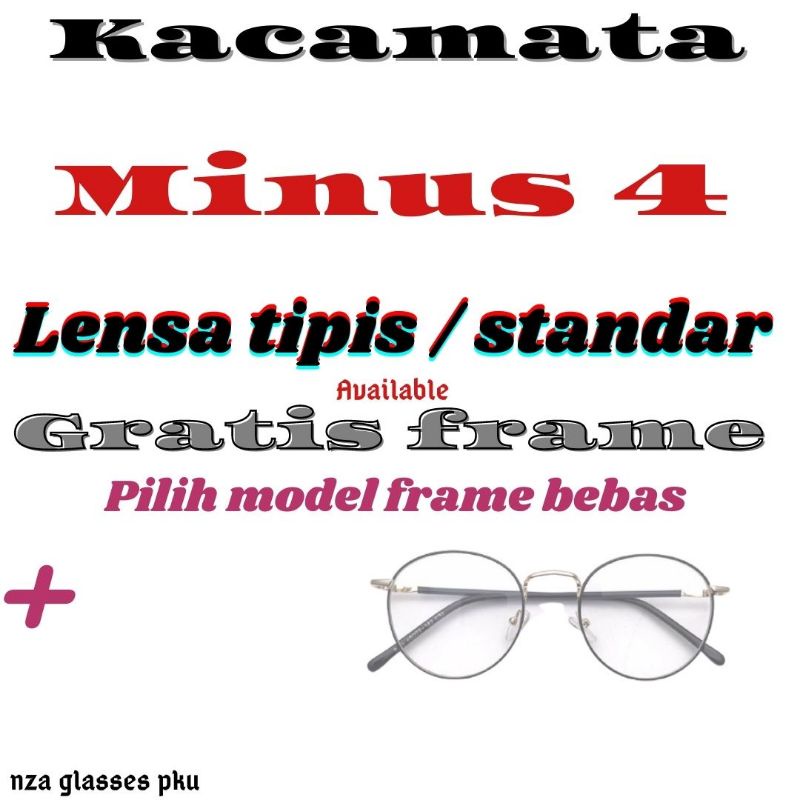 COD kacamata minus 4 lensa tipis hi index 1.67  standar optik, frame bebas pilih