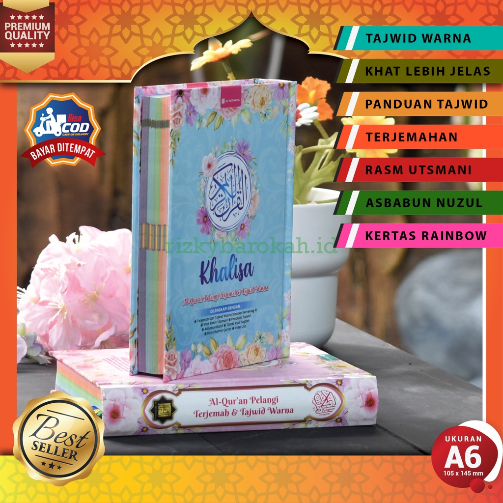 Al Quran Alquran Khalisa A6 Terjemahan Dan Tajwid Kertas Pelangi Rainbow Hard Cover - Alquran Cantik