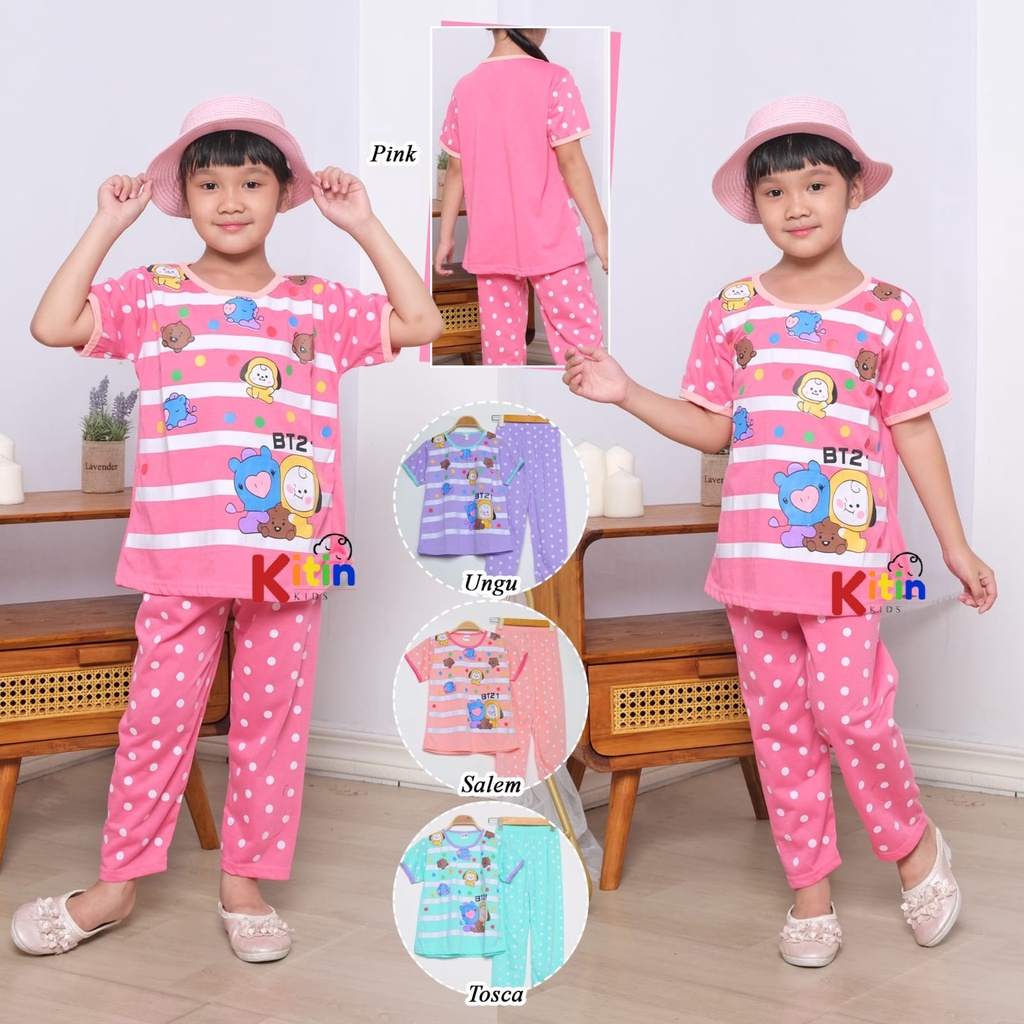 FN - SETELAN BAJU PIYAMA DAN TIDUR ANAK CEWEK/PEREMPUAN ABG JUMBO TANGGUNG 7-12 TAHUN MOTIF BT21/BTS