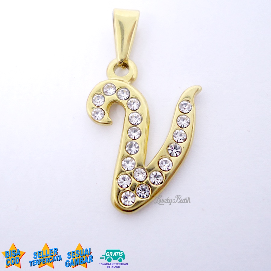 Lovelybutik Liontin Titanium Anti Karat Liontin Huruf V Klasik SILVER &amp; GOLD