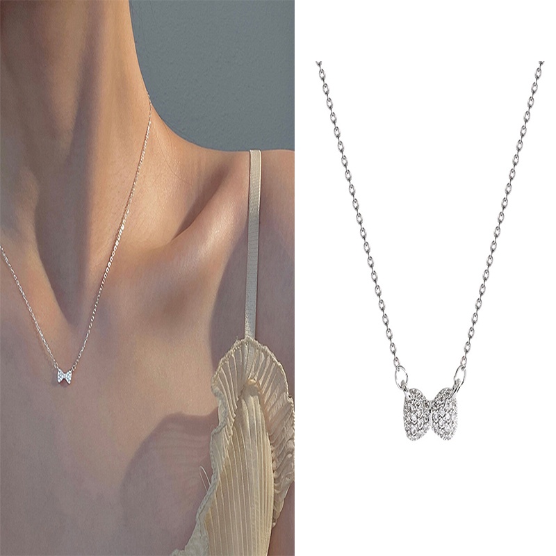 Kalung Choker Rantai Dengan Liontin Pita Full Berlian Untuk Wanita