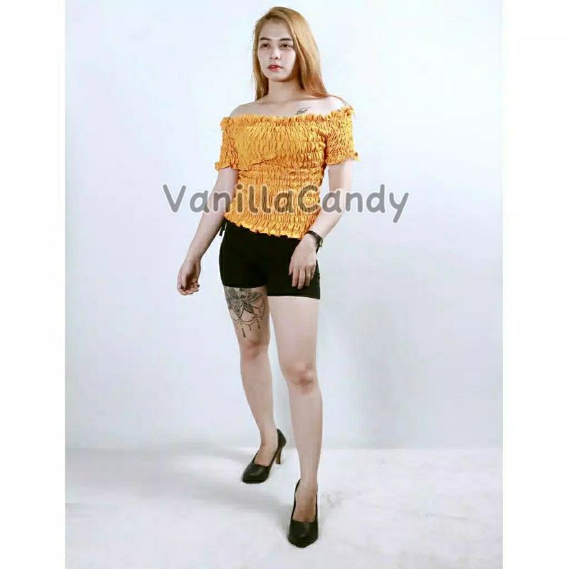 VANILLA CANDY ATASAN SABRINA KERUT LENGAN PENDEK / BAJU SABRINA KERUT LENGAN 3/4
