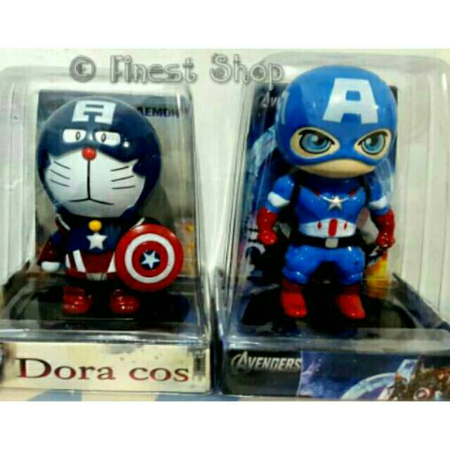 Boneka Pajangan Dashboard Solar Gard Karakter Iron Man, Doraemon, Captain America