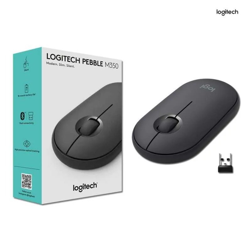 Logitech Silent Mouse Pebble M350 Dual Connect Wireless 2.4G Bluetooth