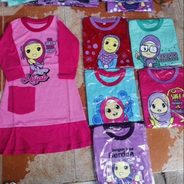 [@35rb] 5Lusin Grosir GAMIS KAOS ANAK karakter MUSLIMAH