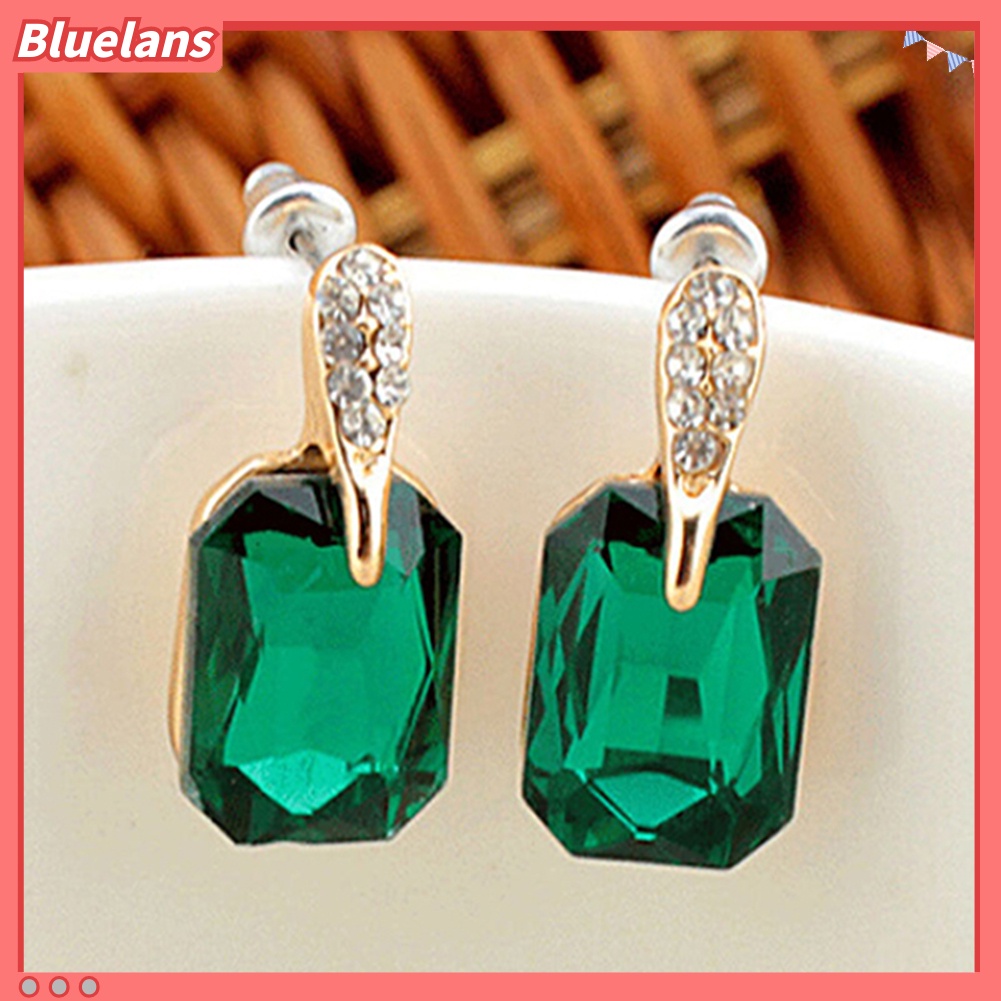 Bluelans Women Elegant Rectangle Rhinestone Ear Studs Earrings Jewelry Birthday Gift