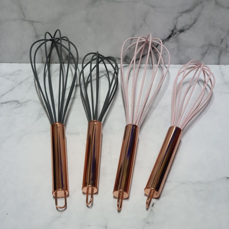 silicone balloon whisk with Rose gold handle / kocokan telur / egg beater