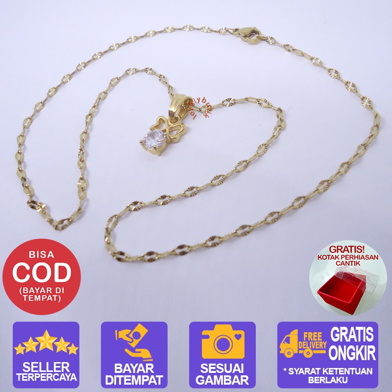 Lovelybutik Kalung Titanium Anti Karat Selamanya Ela Kalung Titanium uk. 45 cm BONUS KOTAK PERHIASAN