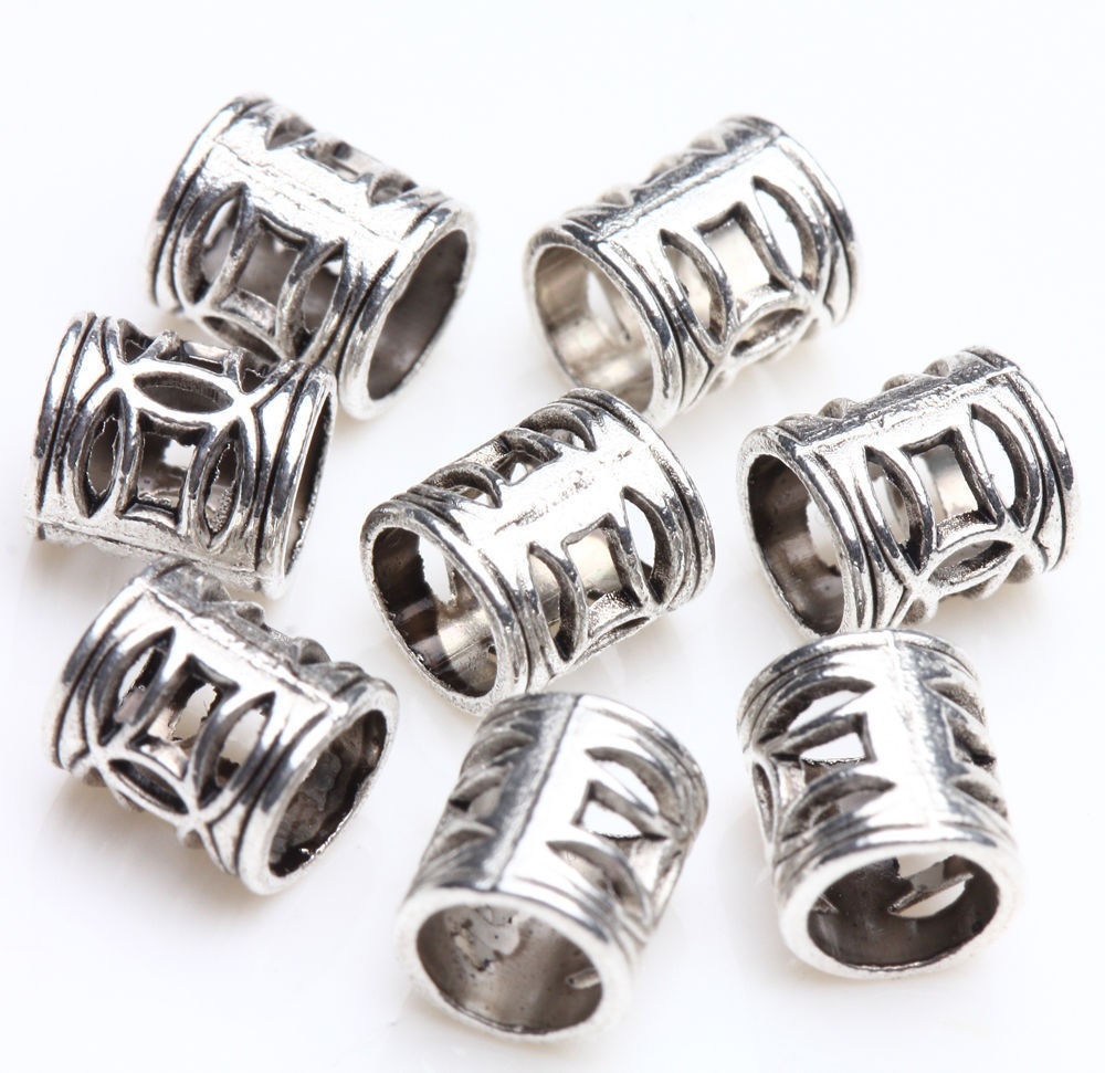 50 / 100pcs Manik-Manik Spacer Lapis Silver Ukuran 7x6mm Gaya Eropa Untuk Membuat Perhiasan Diy