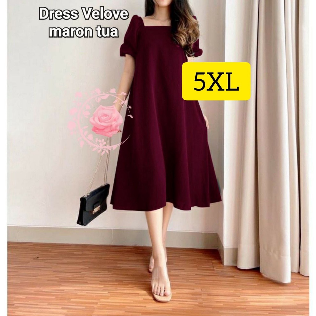 DRESS VELOVE OVERSIZE FASHION WANITA 5XL XL XXL 4XL M L / GAUN PESTA POLOS / MODEL ROK LEBAR