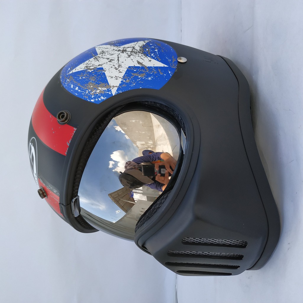 Helm Cakil HBC Captain America Black + Inner Visor ( Fullface / Retro / Klasik / Vespa )