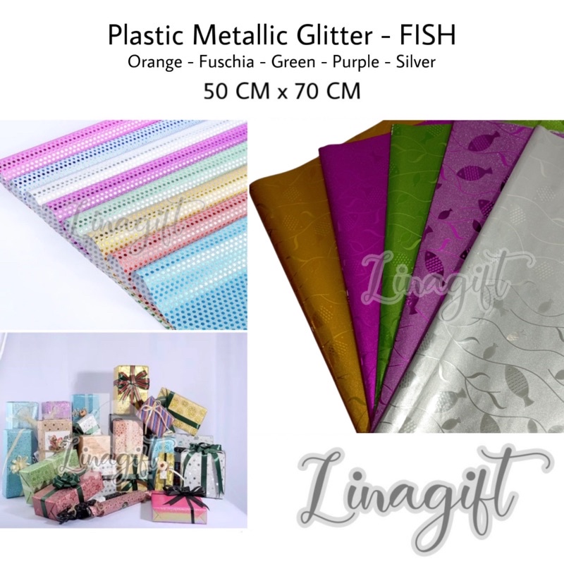 ( 3 Lembar ) PLASTIC METALLIC GLITTER - FISH - KERTAS KADO PLASTIK GLITER EXCLUSIVE EMBOS BICOLOR BIRU TEXTURE PLASTIC METALIC EKSCLUSIF BLUE DOUBLE COLOR SIDED 2 SISI WARNA