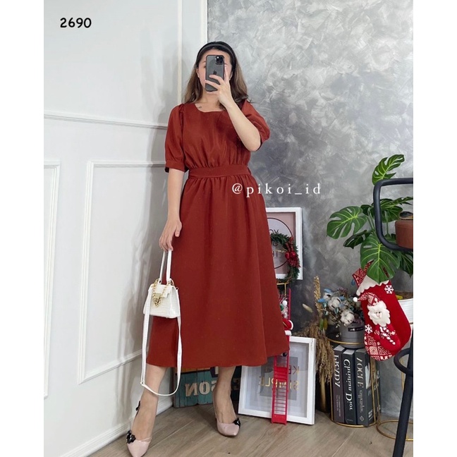 Dress backless polos / dress summer kancing / dress natal imlek wanita / dress korean style / 2690