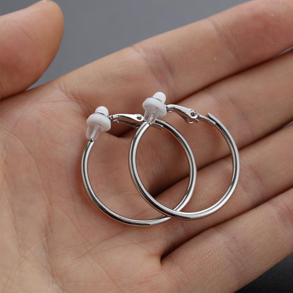 Nanas 1pasang Anting Hoops New Dengan Bantalan Pad Gold Silver Hitam Tanpa Tindik