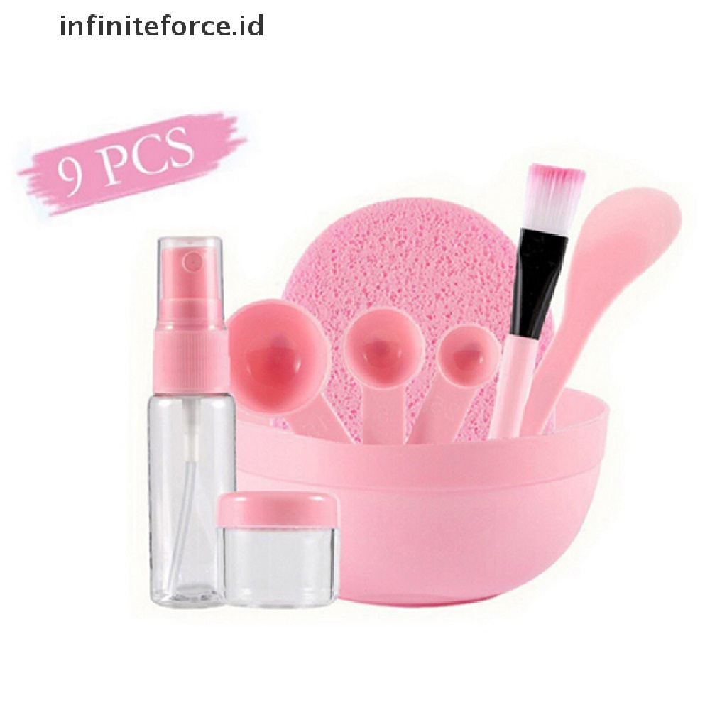 (Infiniteforce.Id) 9pcs / Set Mangkuk + Sendok + Stik Spons + Brush Untuk Masker Wajah Diy