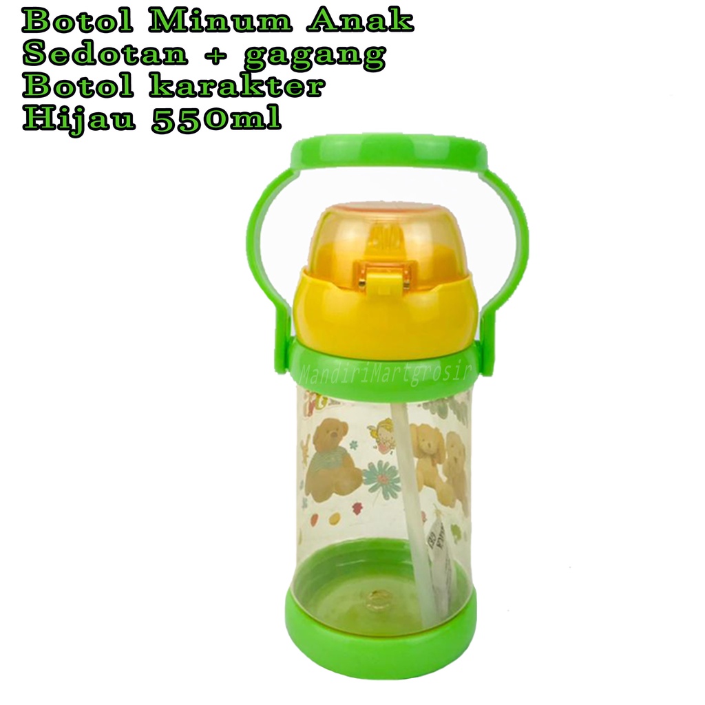 Botol minum berkarakter * Botol minum sedotan dan gagang * Power girl  Hijau * 550ml