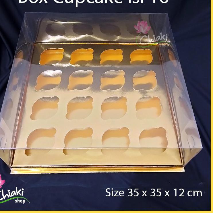 

pqd-006 Box Mika Gold Cupcake isi 16 uk 35x35x12 Donat Dus Kue Kardus Emas Muffin Cake Pudding Karto