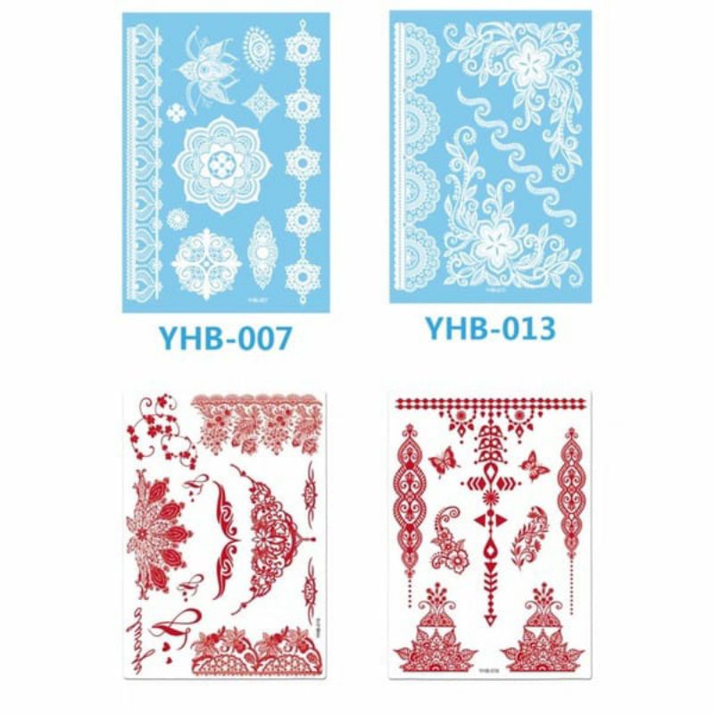 Henna Tato Tangan Dan Kaki Instan Warna Silver dan Maroon