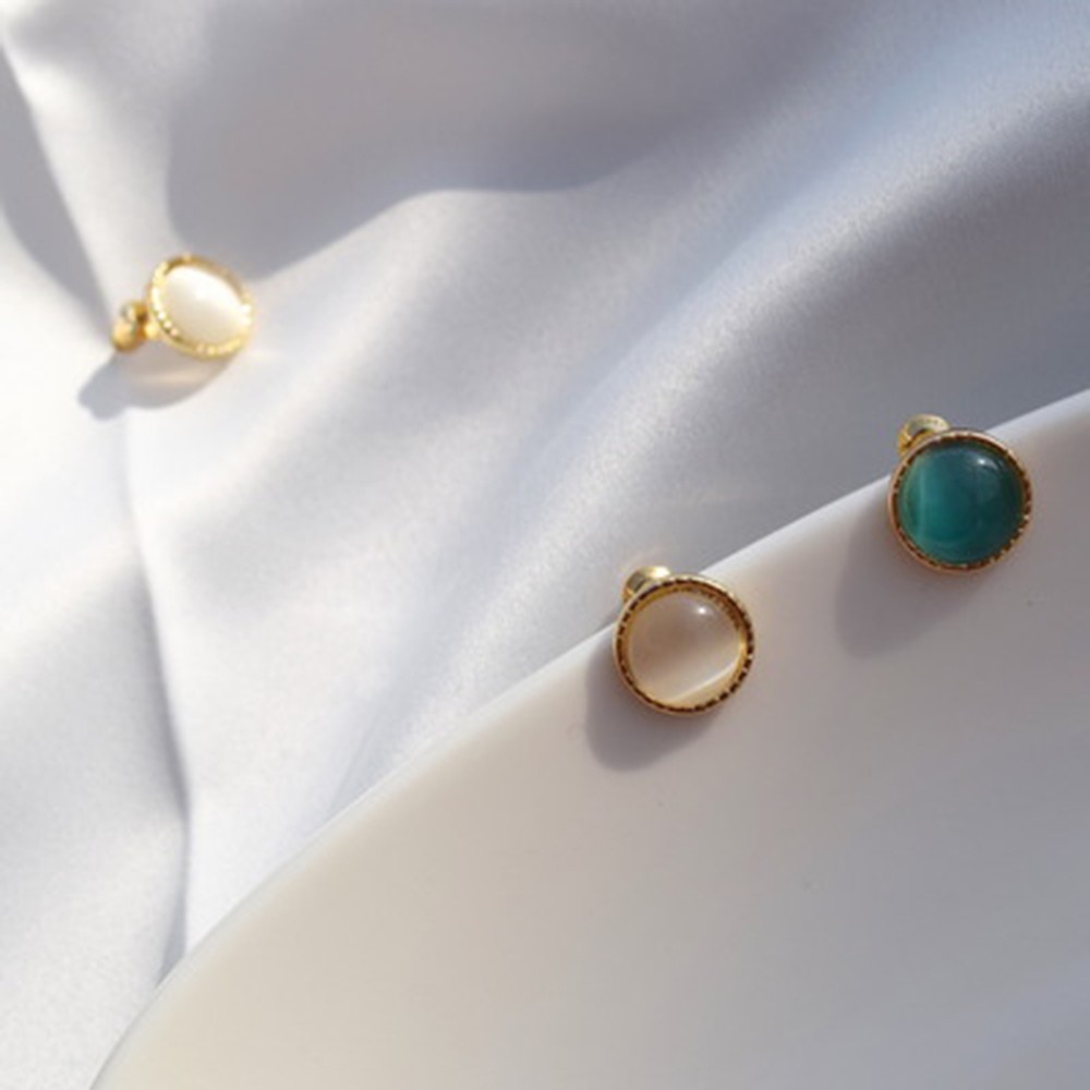 【COD Tangding】Green Gem Cat Eye Earrings Pendant Fashion Simple Needle Ear Studs