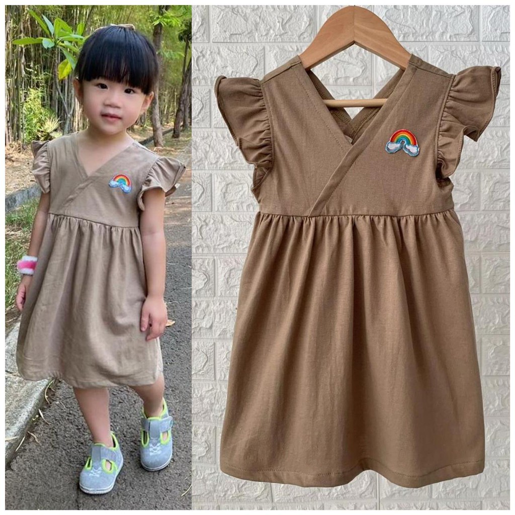 Dress Anak Motif Pelangi Dress Anak Bahan Kaos Size 1-5 Tahun