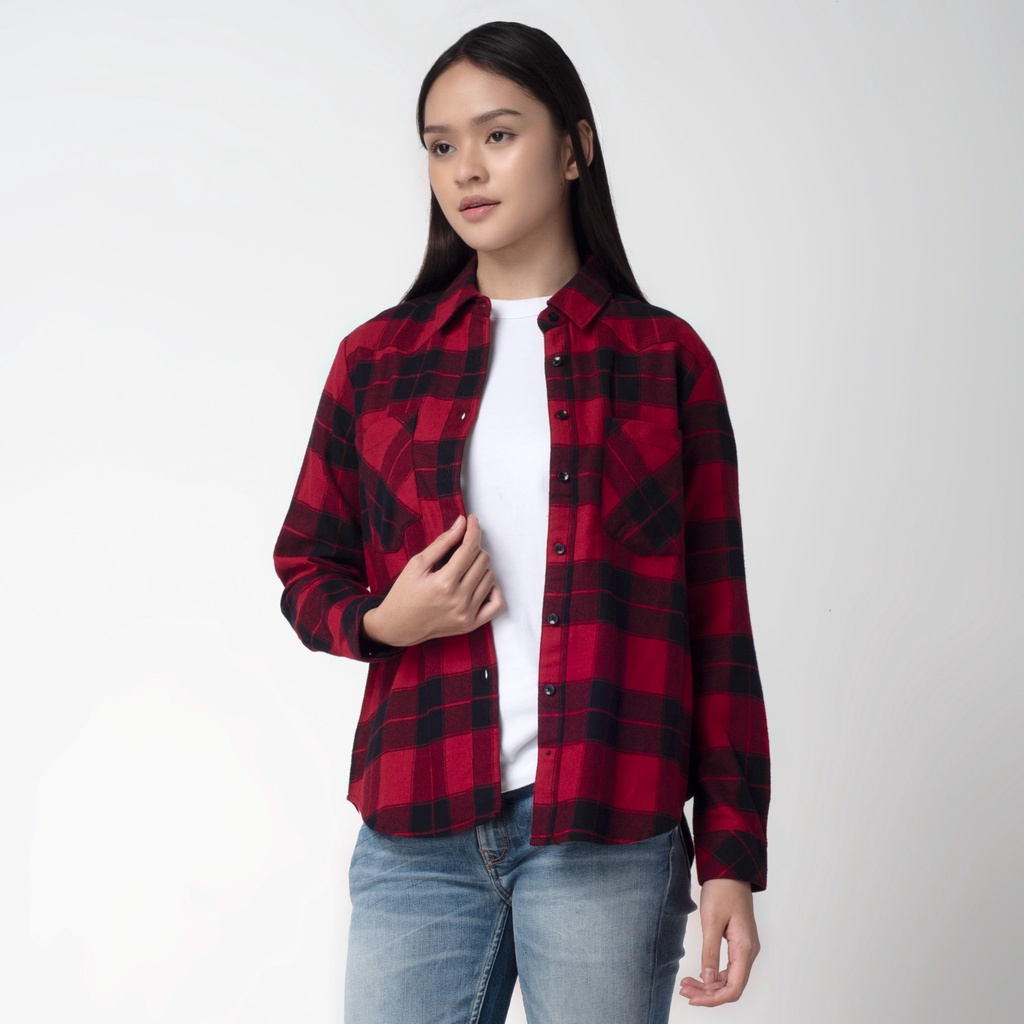 Benhill Kemeja Wanita Flannel  Lengan Panjang Kotak Merah 207-11462