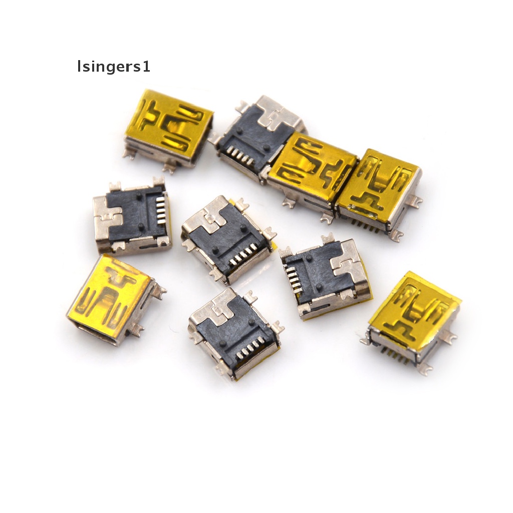 (lsingers1) 10pcs Konektor Jack DIP Mini USB Tipe B Female Sudut Kanan 5 Pin