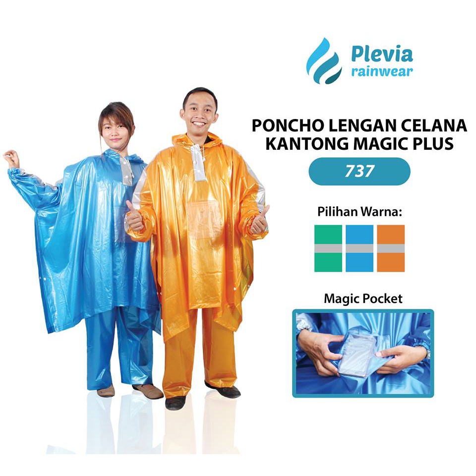 OmBotak Jas Hujan Ponco  Lengan Celana Kantong Magic 