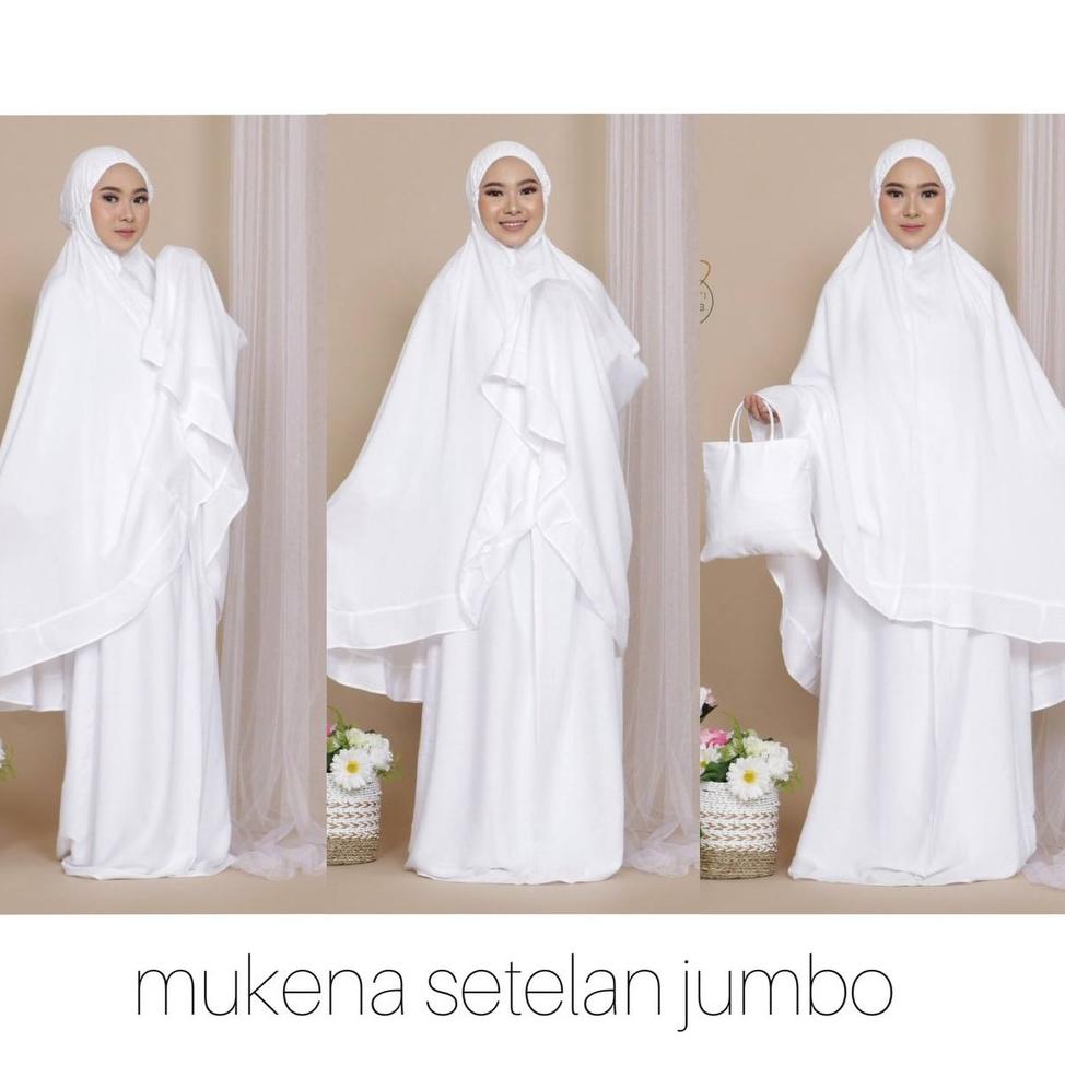 Ksi31au22ᴸ ‣ Mukena Atas Bawah Putih Polos JUMBO Bahan Rayon | Mukena Setelan Dewasa Jadul Mukena Ba