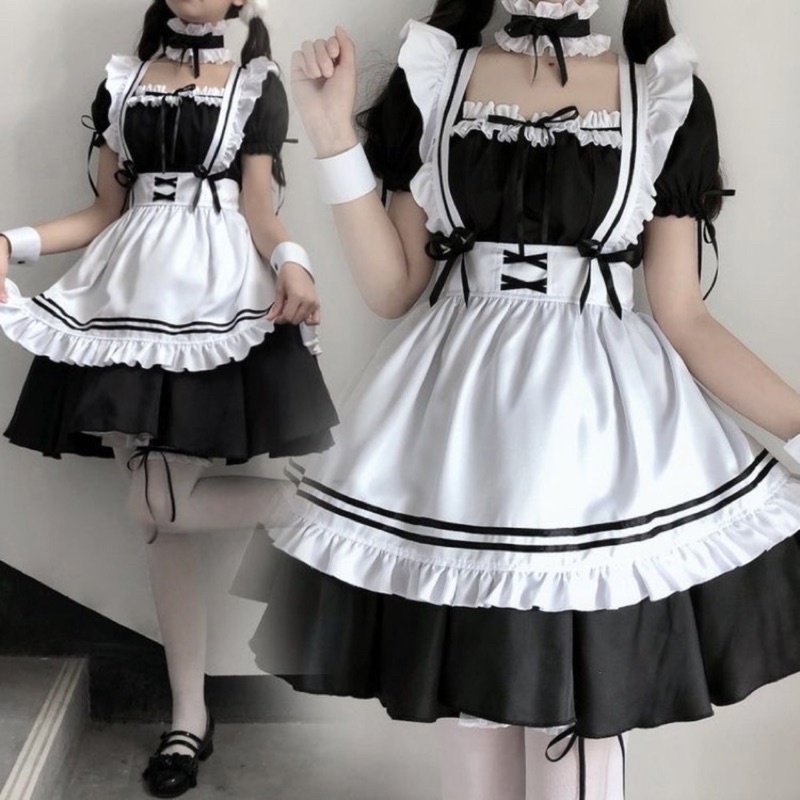 French Maid Dress Lolita Cosplay Costume Dress Maid Mini Apron