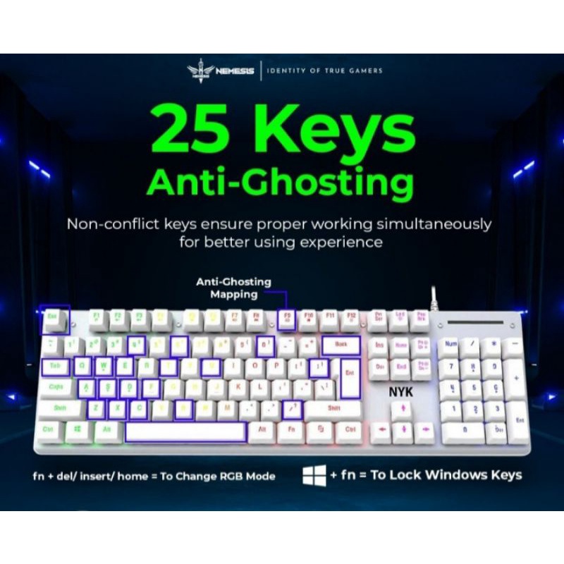 Keyboard Gaming Kr-301 Rgb Underglow nyk original white /suport otg